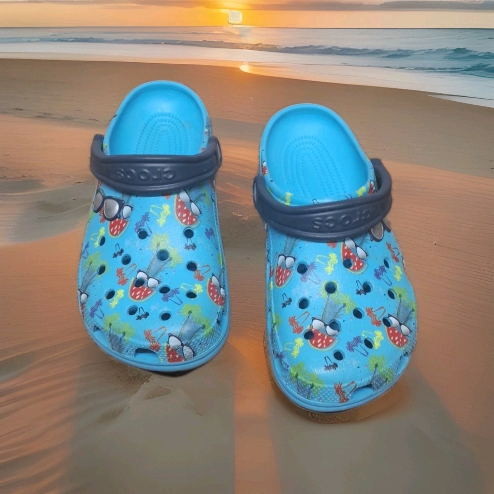 CROCS Pool Blue Palm Tree Watermelon Sunglasses Classic Clogs W 6 Men 8